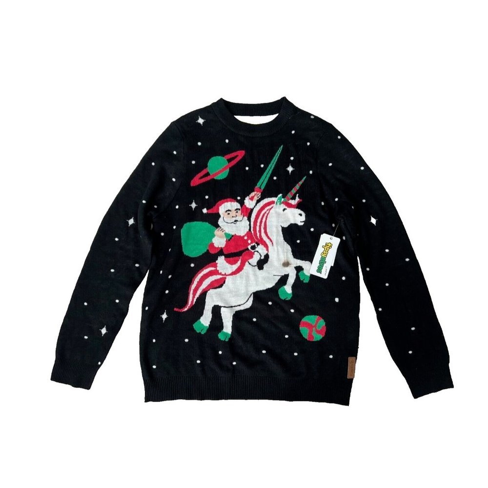 Tipsy Elves Unicorn Santa Christmas Holiday Sweater ( L )